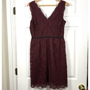 Loft Red Lace Dress Floral Sleeveless V-Neck